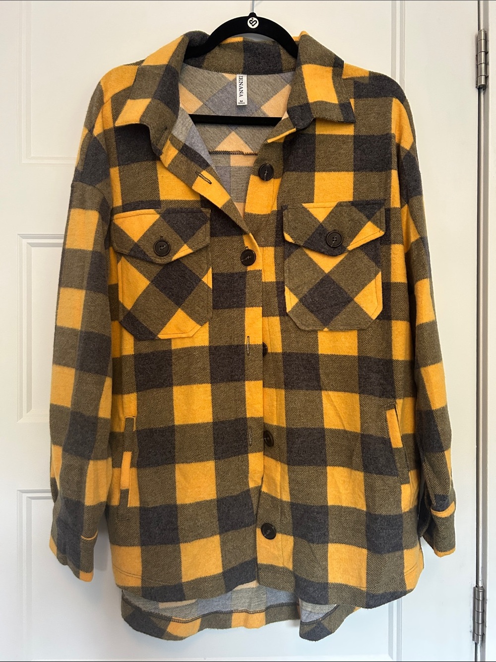 Zenana Outfitters Yellow & Gray Plaid Button-Up Utility Shacket